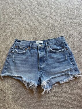 Agolde Mid Wash Distressed High-Rise Jean Shorts
